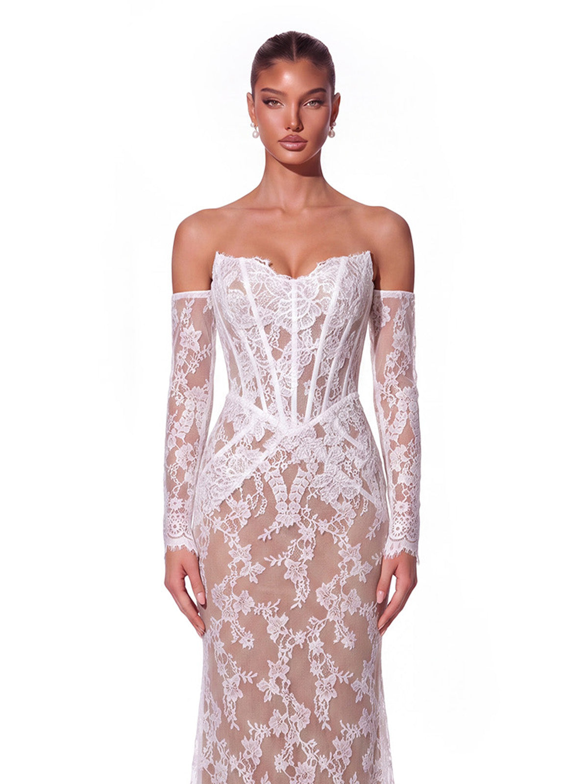 Maxi Abito in Pizzo con Corsetto Senza Spalline Auvellis