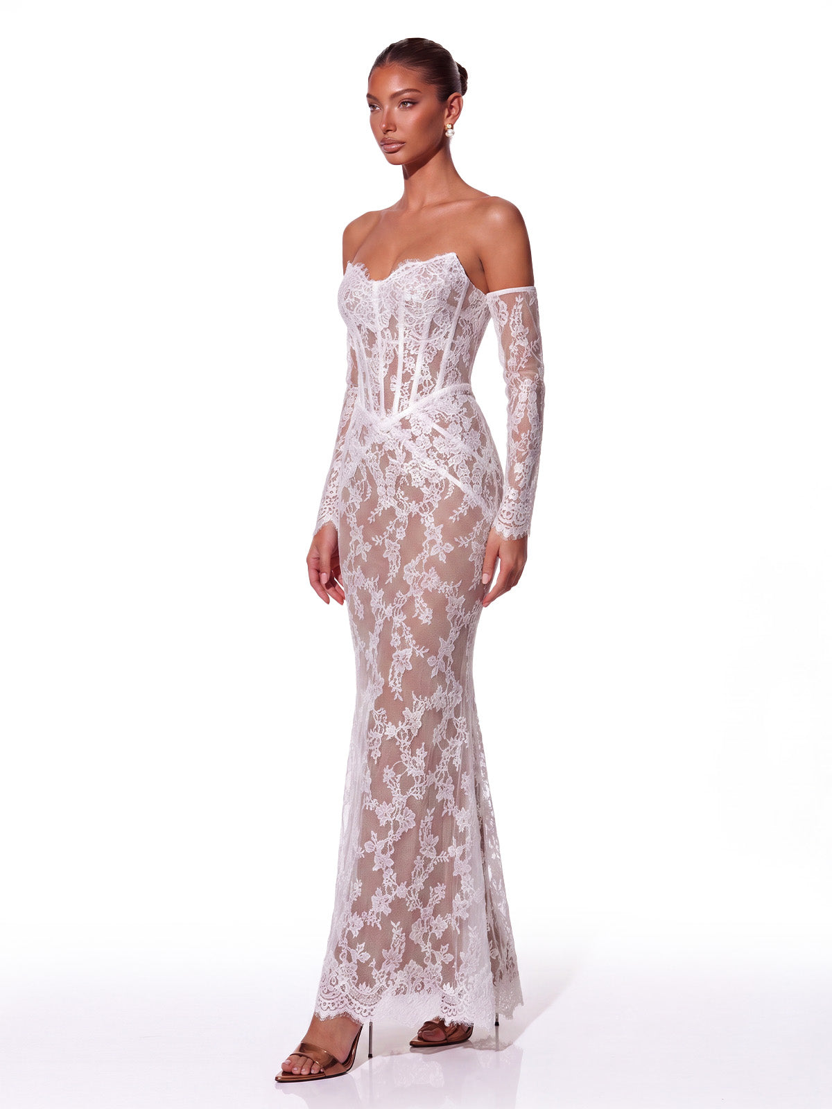 Maxi Abito in Pizzo con Corsetto Senza Spalline Auvellis