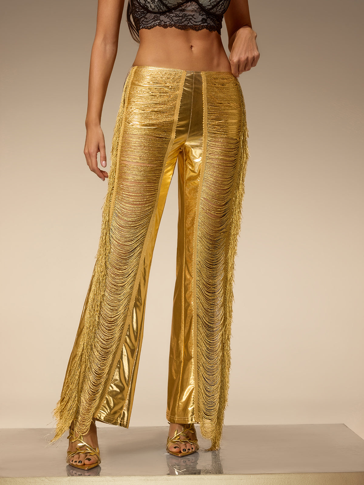 Pantaloni Metallizzati con Frange Ductia