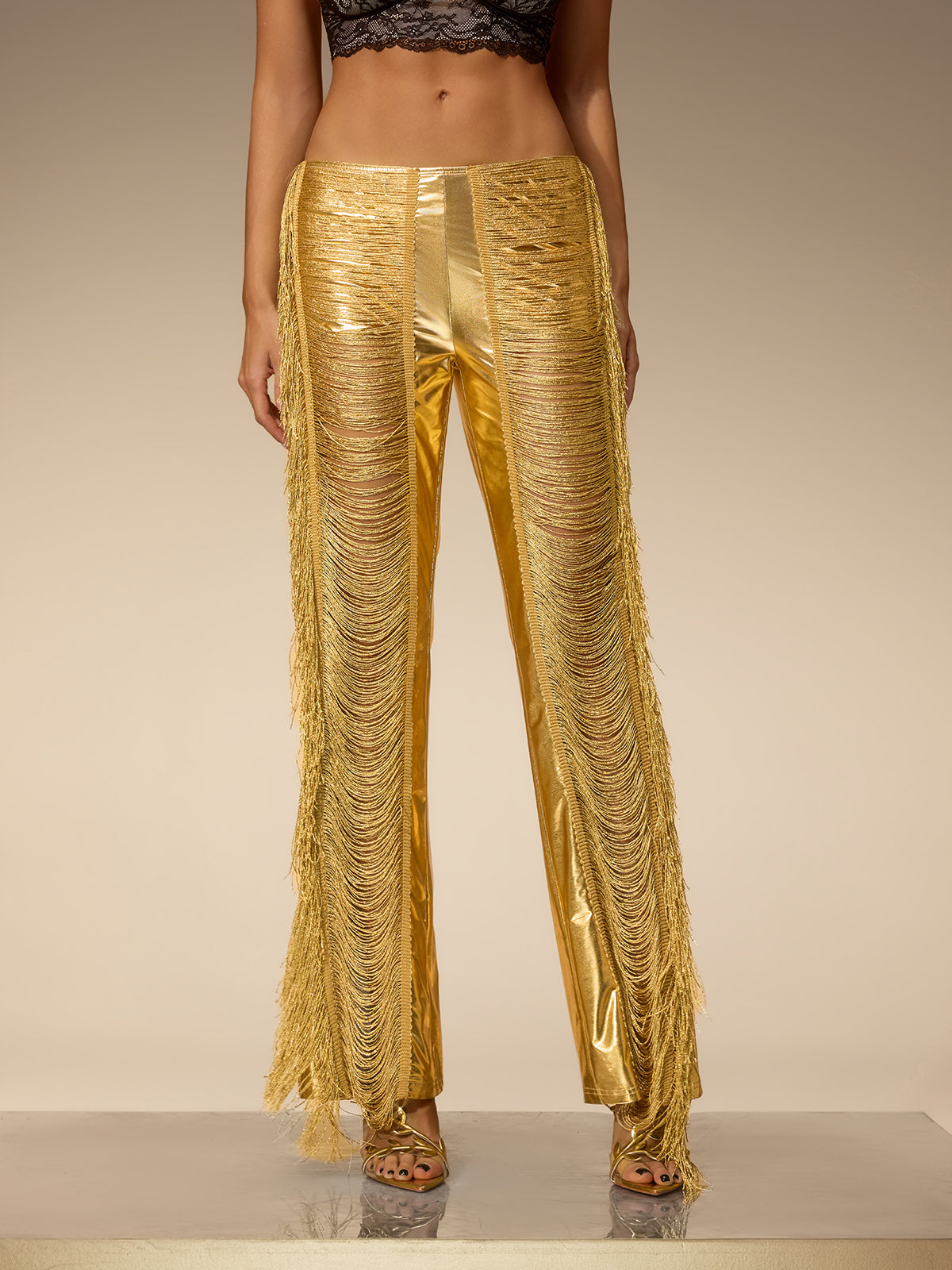 Pantaloni Metallizzati con Frange Ductia