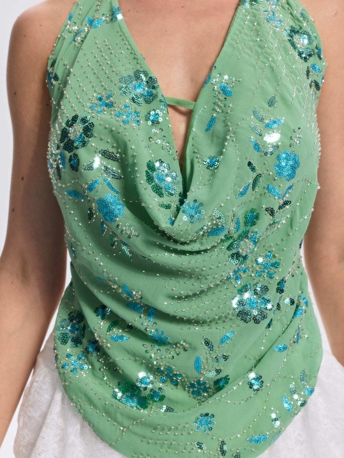 Maglia con Collo a Cowl e Paillettes Floreali Feronia
