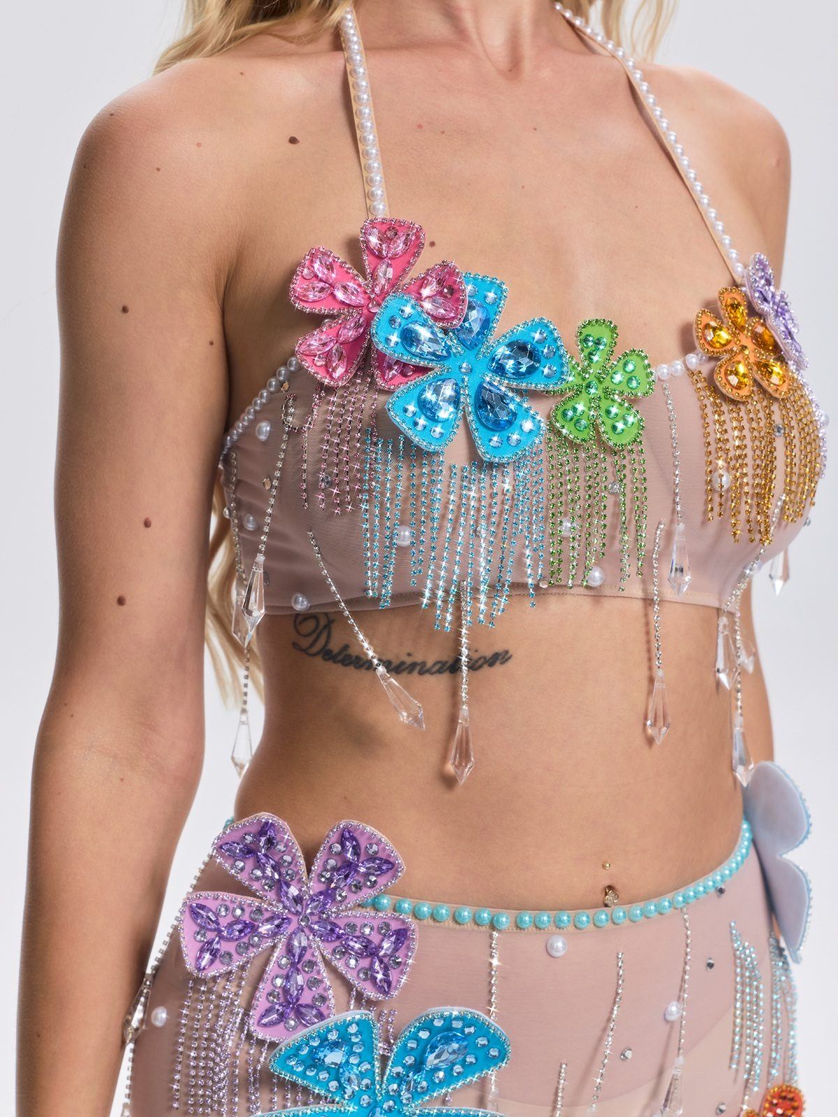 Set di Gonna in Rete con Perle Florissa
