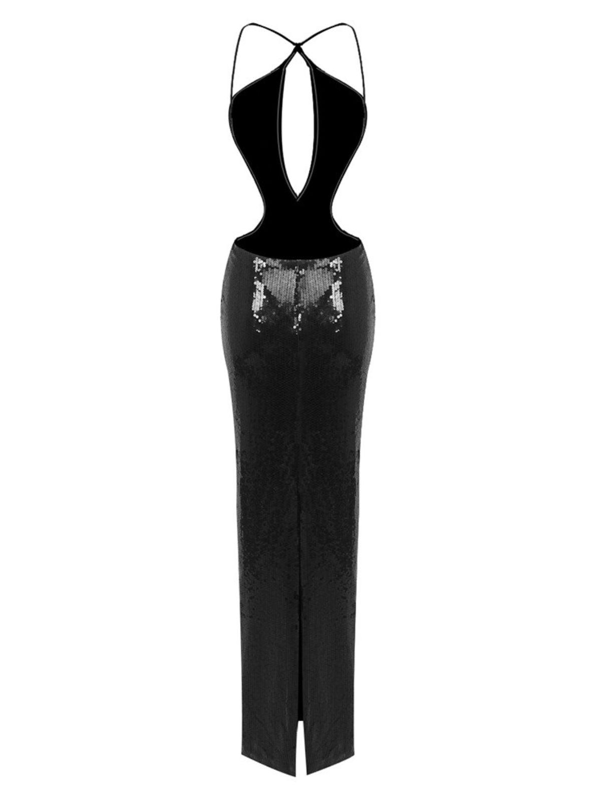 Nero Gaiwan: Abito Maxi in Paillettes con Cutout