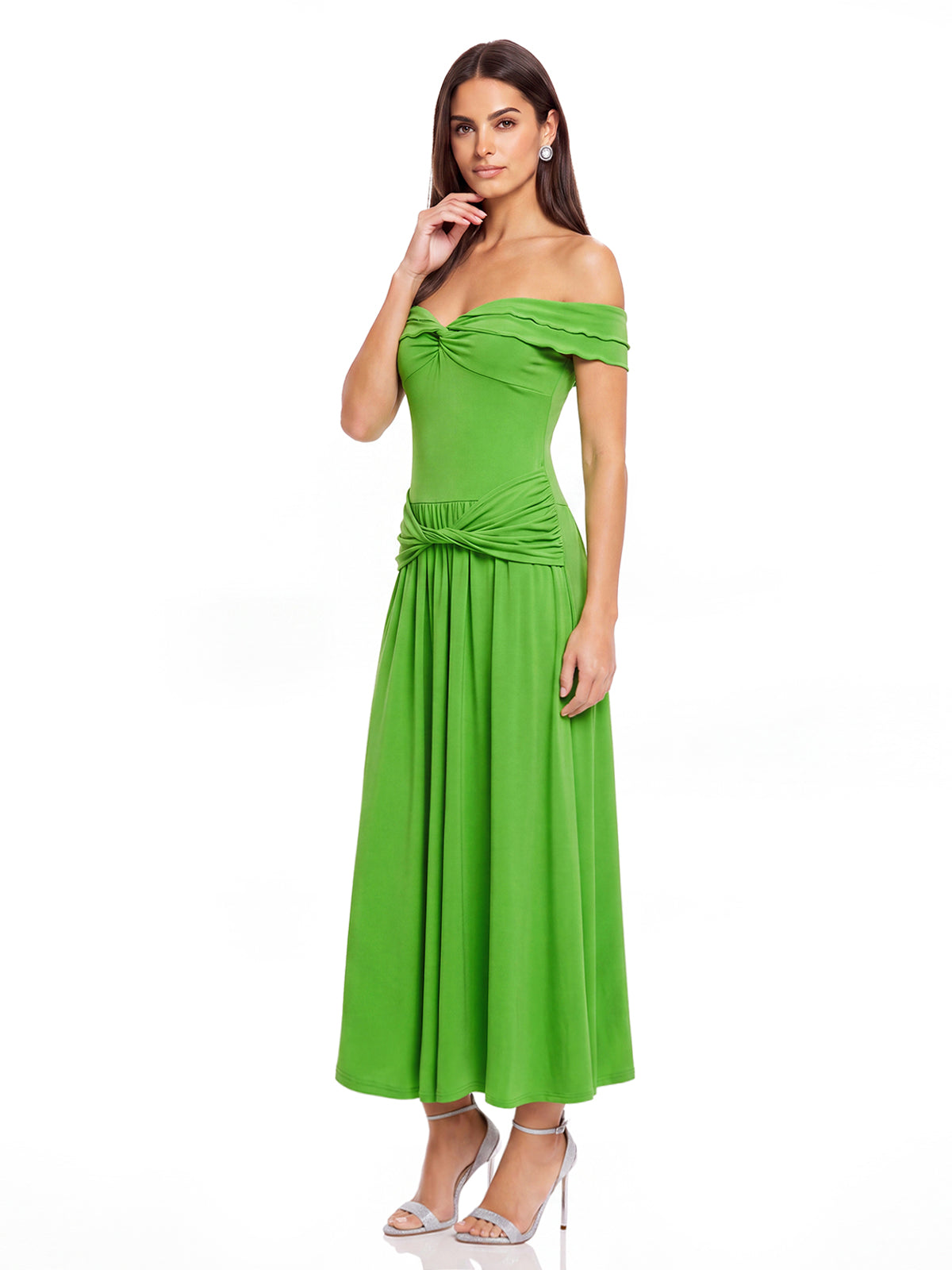 Abito Midi Greta Drappeggiato con Spalle Scoperte