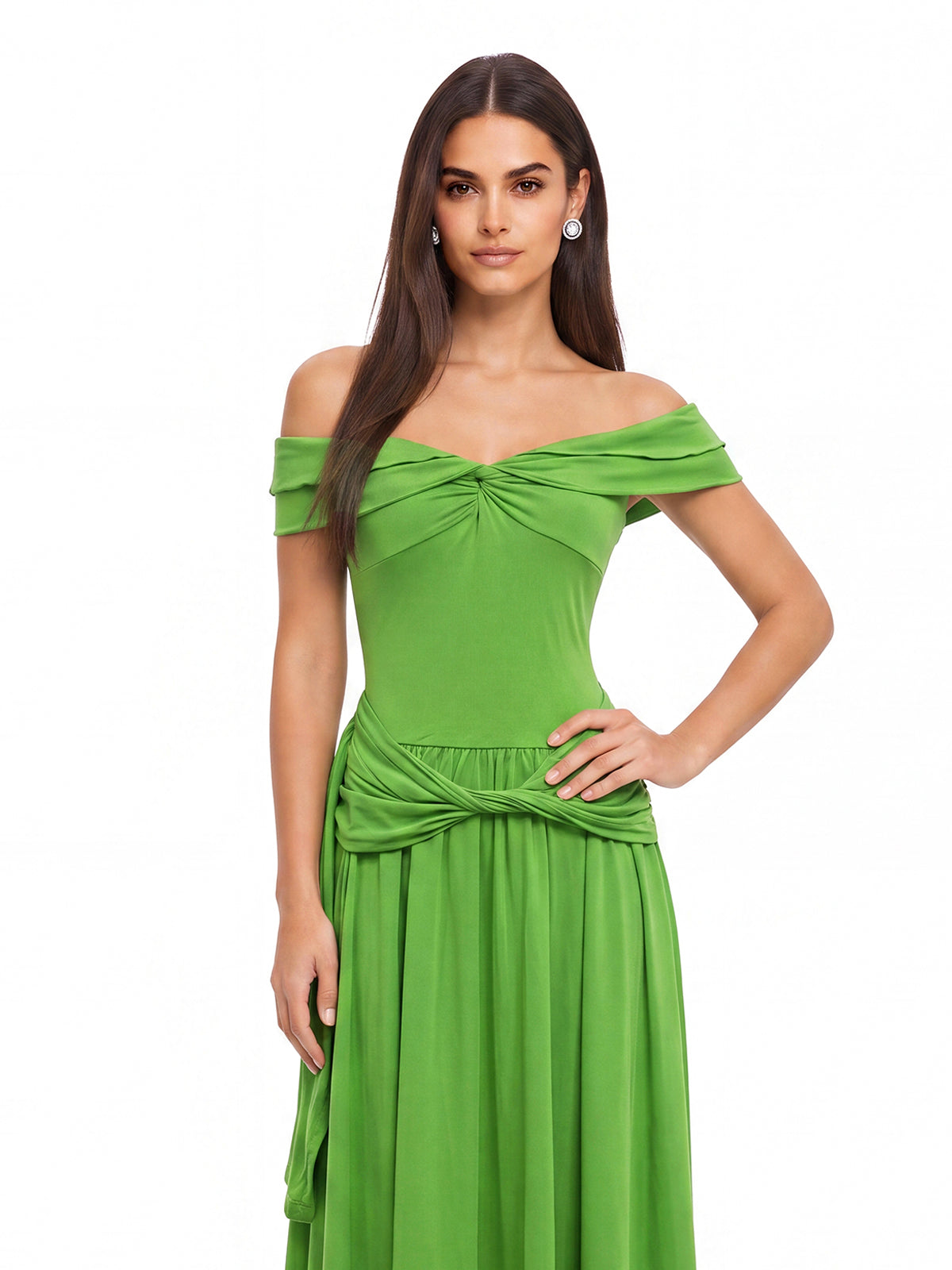 Abito Midi Greta Drappeggiato con Spalle Scoperte