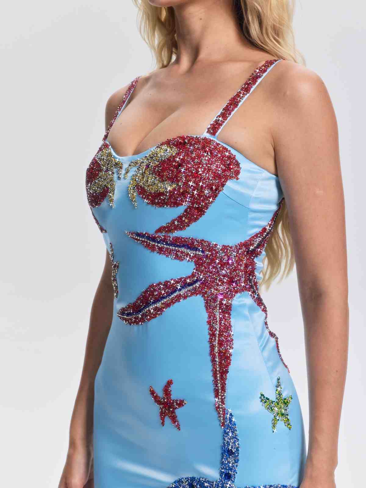Abito Midi con Spacco e Strass a Forma di Stella di Mare Grimricn