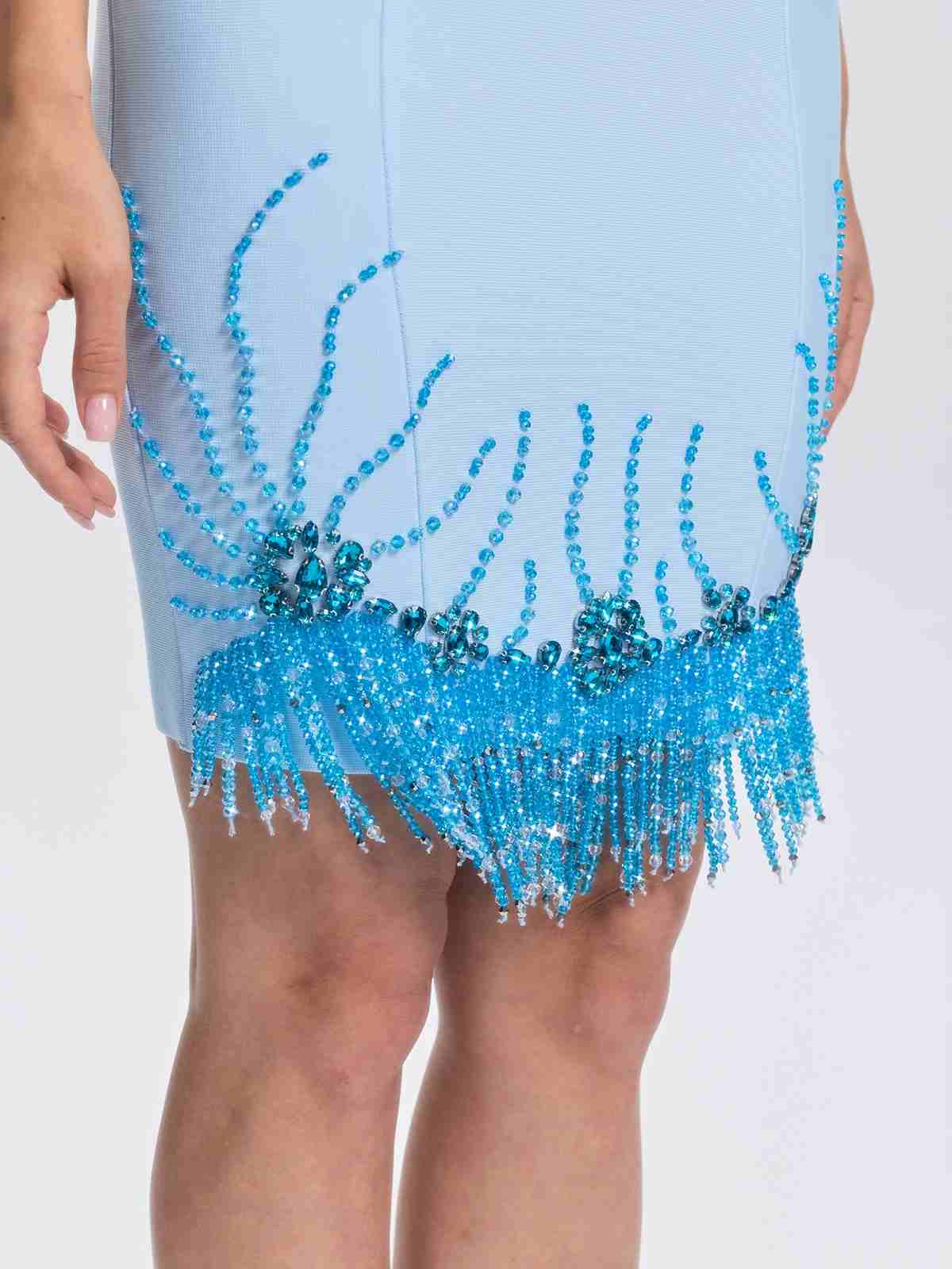Mini Abito con Frange e Dettagli in Cristallo Grimrics