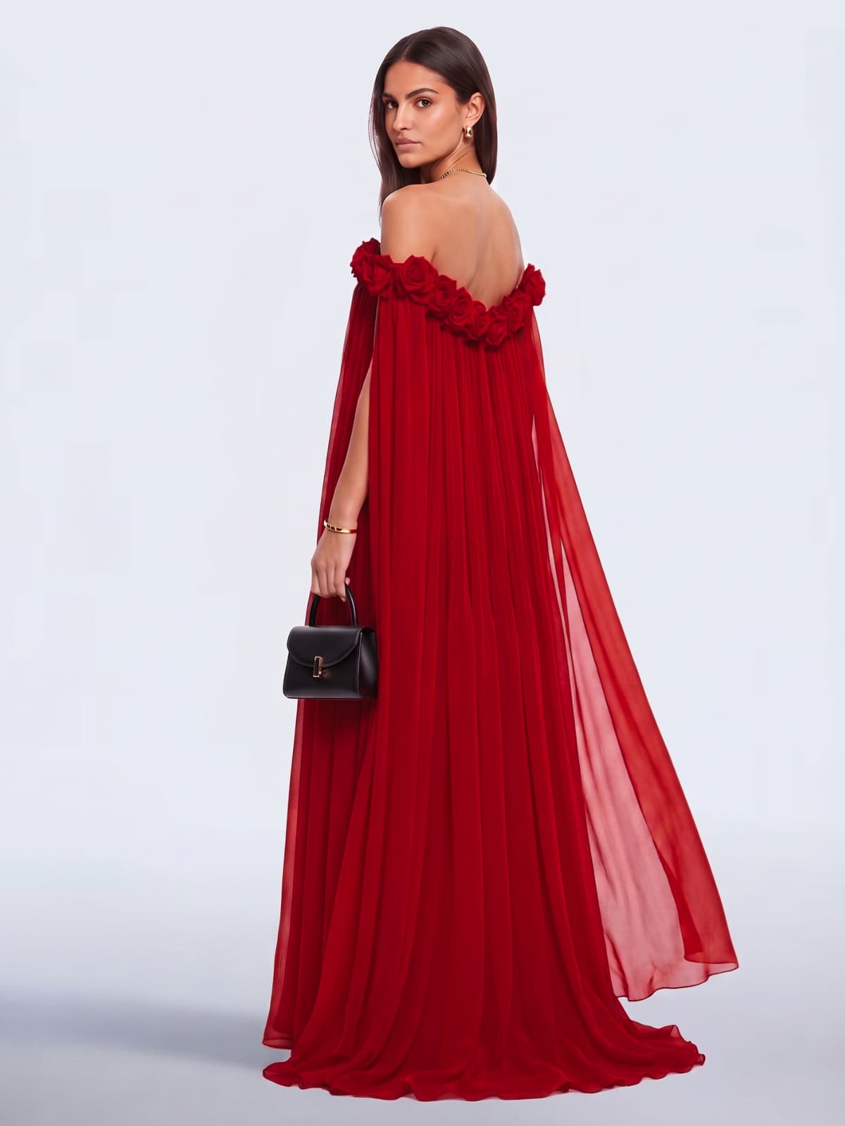Abito Maxi Plissettato con Fiori Grythal in Rosso