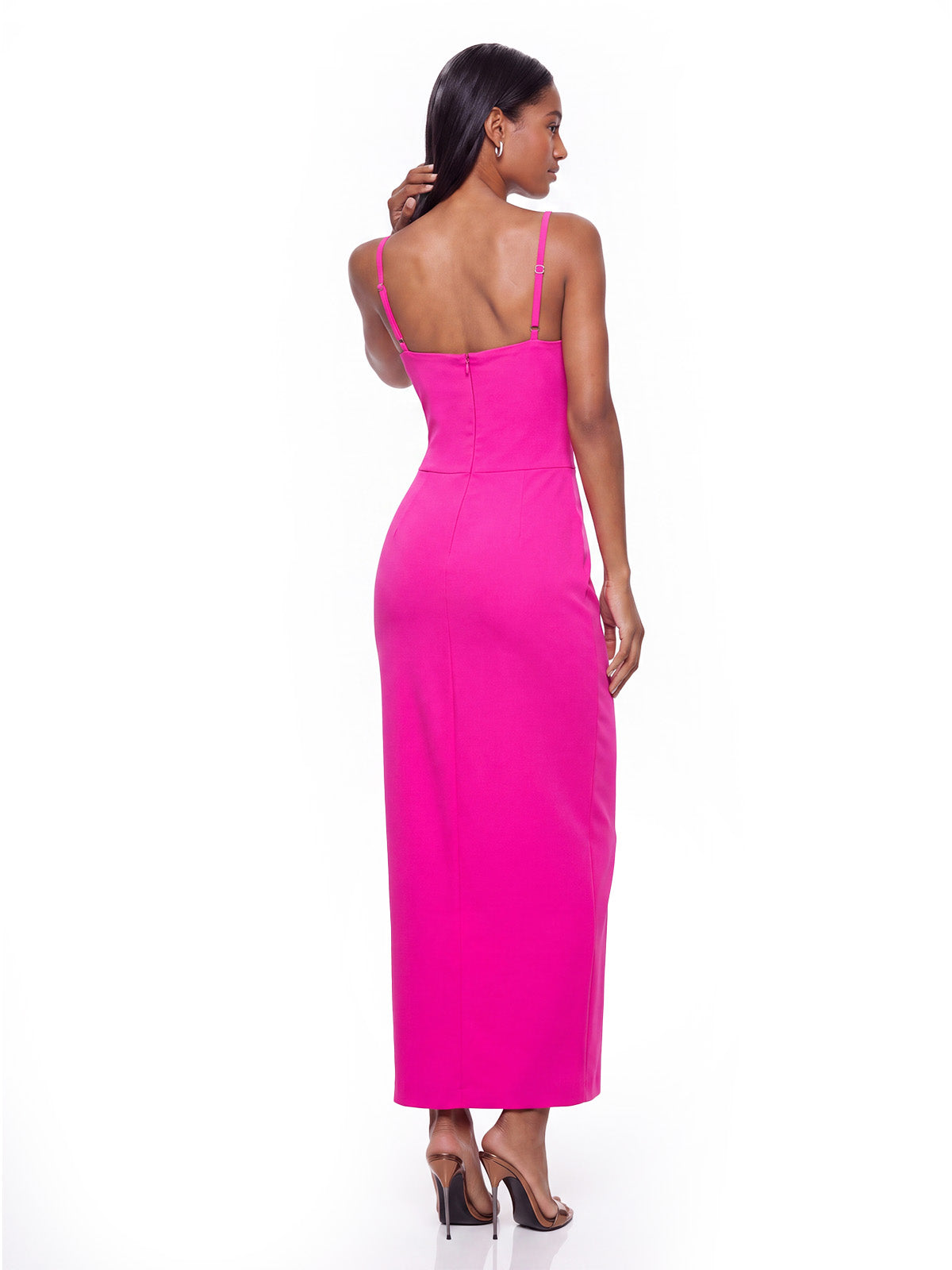 Abito Maxi Mavella a Fiori con Spalline Sottili Rosa Fucsia