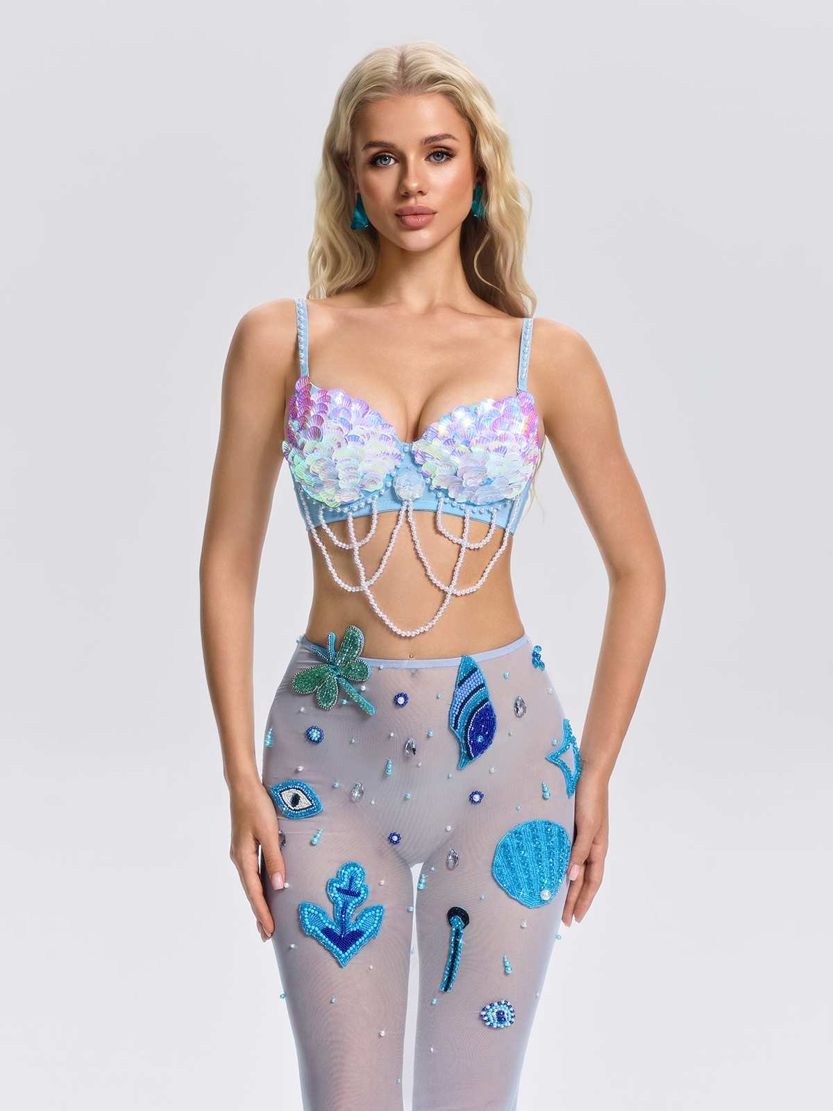 Top Pirevon con Conchiglie, Paillettes e Perle Premium