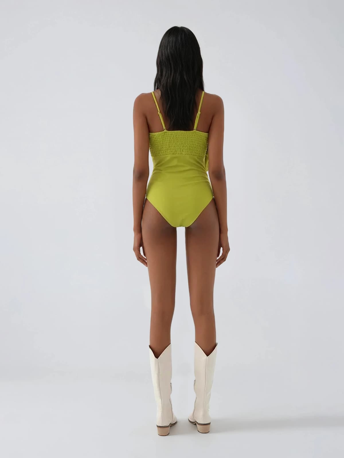 Body Quendil Chartreuse con Fiori e Spalline Sottili