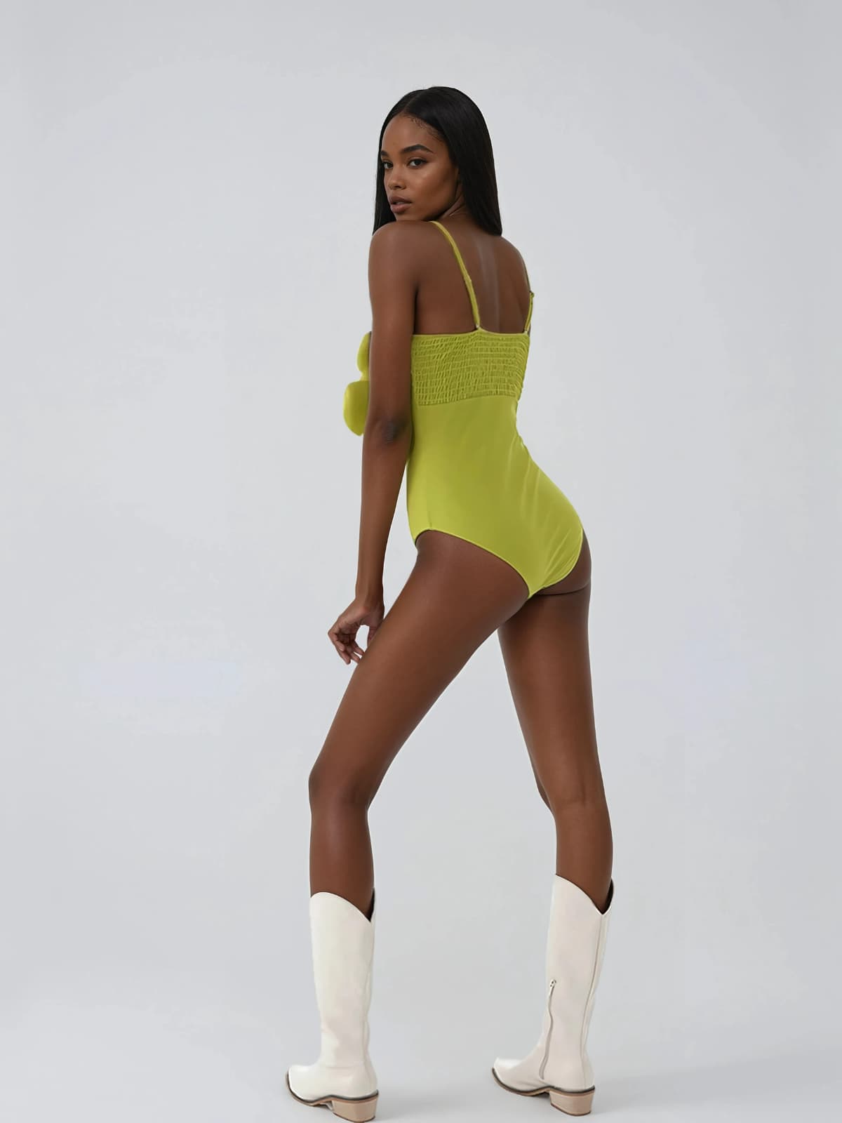 Body Quendil Chartreuse con Fiori e Spalline Sottili