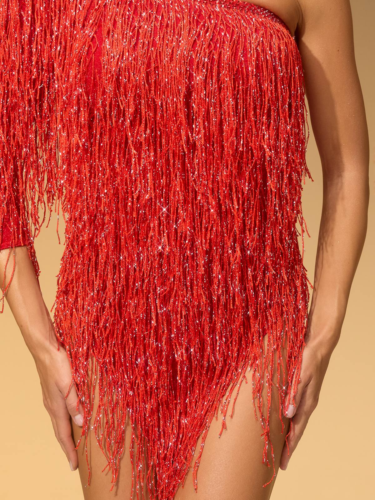 Vestito Bodycon Monospalla con Frange Valtris