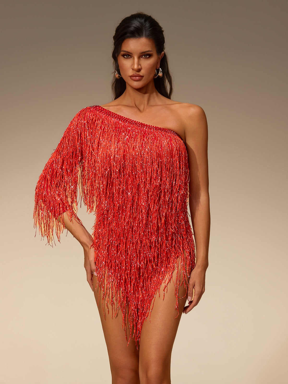Vestito Bodycon Monospalla con Frange Valtris