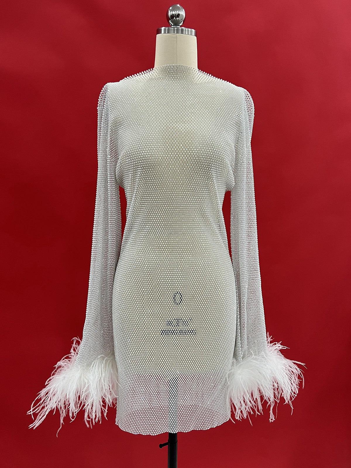 Mini Abito in Rete con Strass Xanthe - Bianco