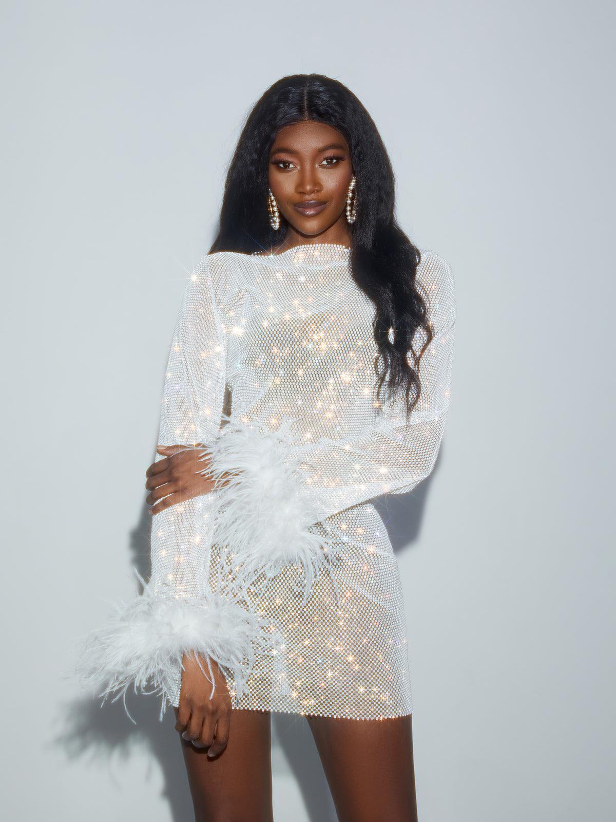 Mini Abito in Rete con Strass Xanthe - Bianco