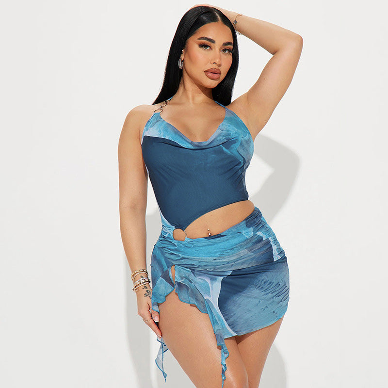 Abito Mini Arricciato con Scollo Halter al Tramonto