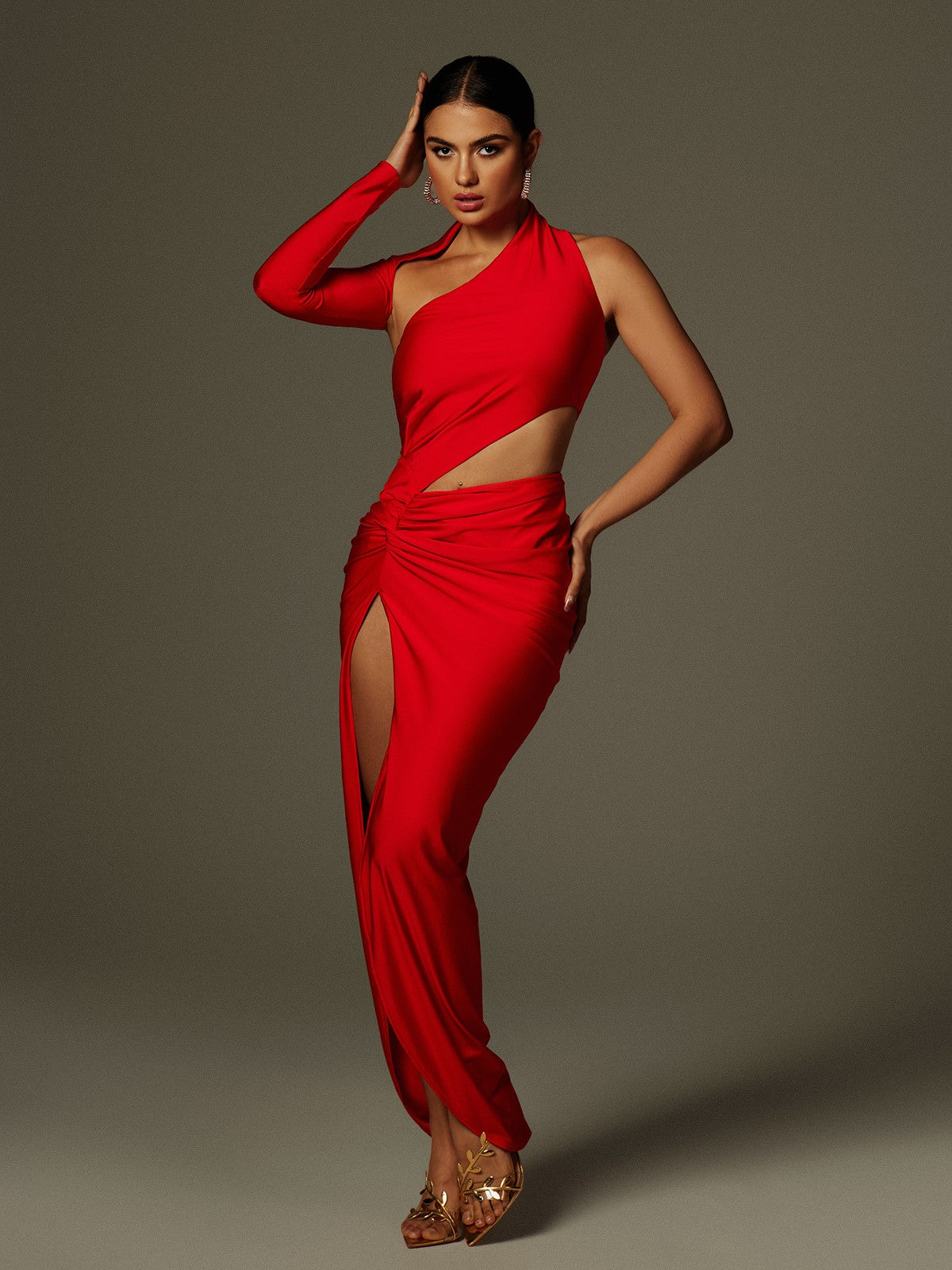 Abito Maxi Aislyn con Spalle Scoperte e Fessura