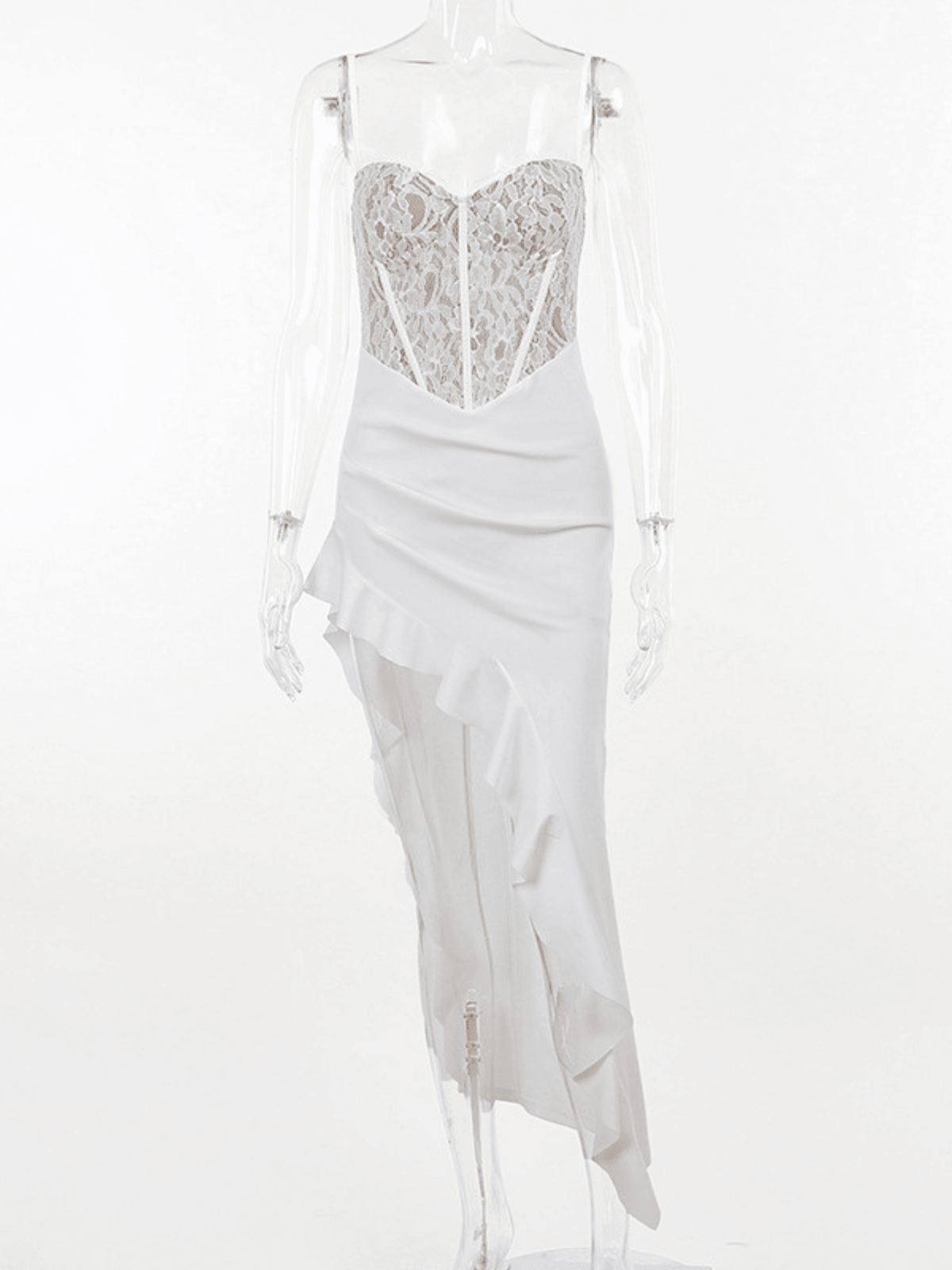 Abito Midi in Pizzo Aizen con Rouches Asimmetriche