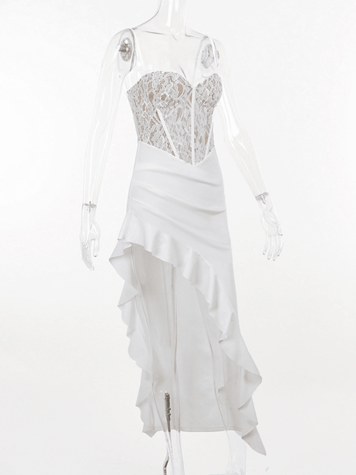 Abito Midi in Pizzo Aizen con Rouches Asimmetriche