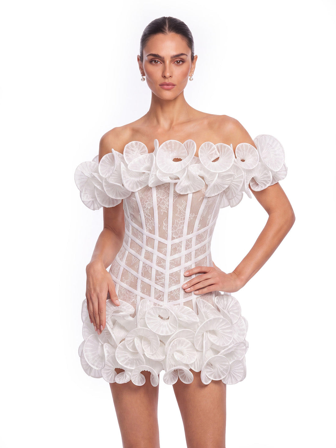 Abito Mini in Pizzo Auronis con Spalle Scoperte