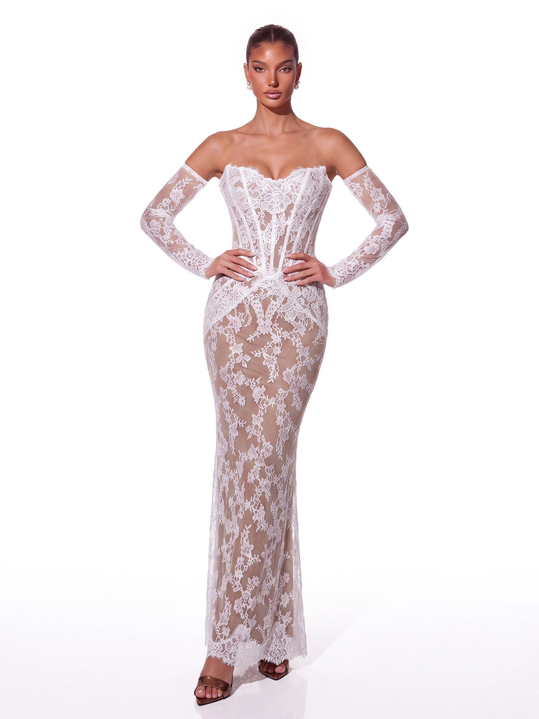Maxi Abito in Pizzo con Corsetto Senza Spalline Auvellis