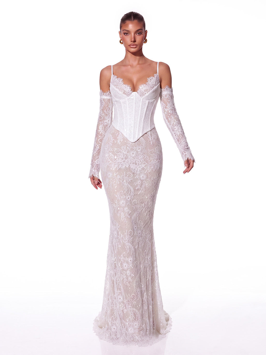 Abito Maxi Caelric in Pizzo con Spalline Sottili
