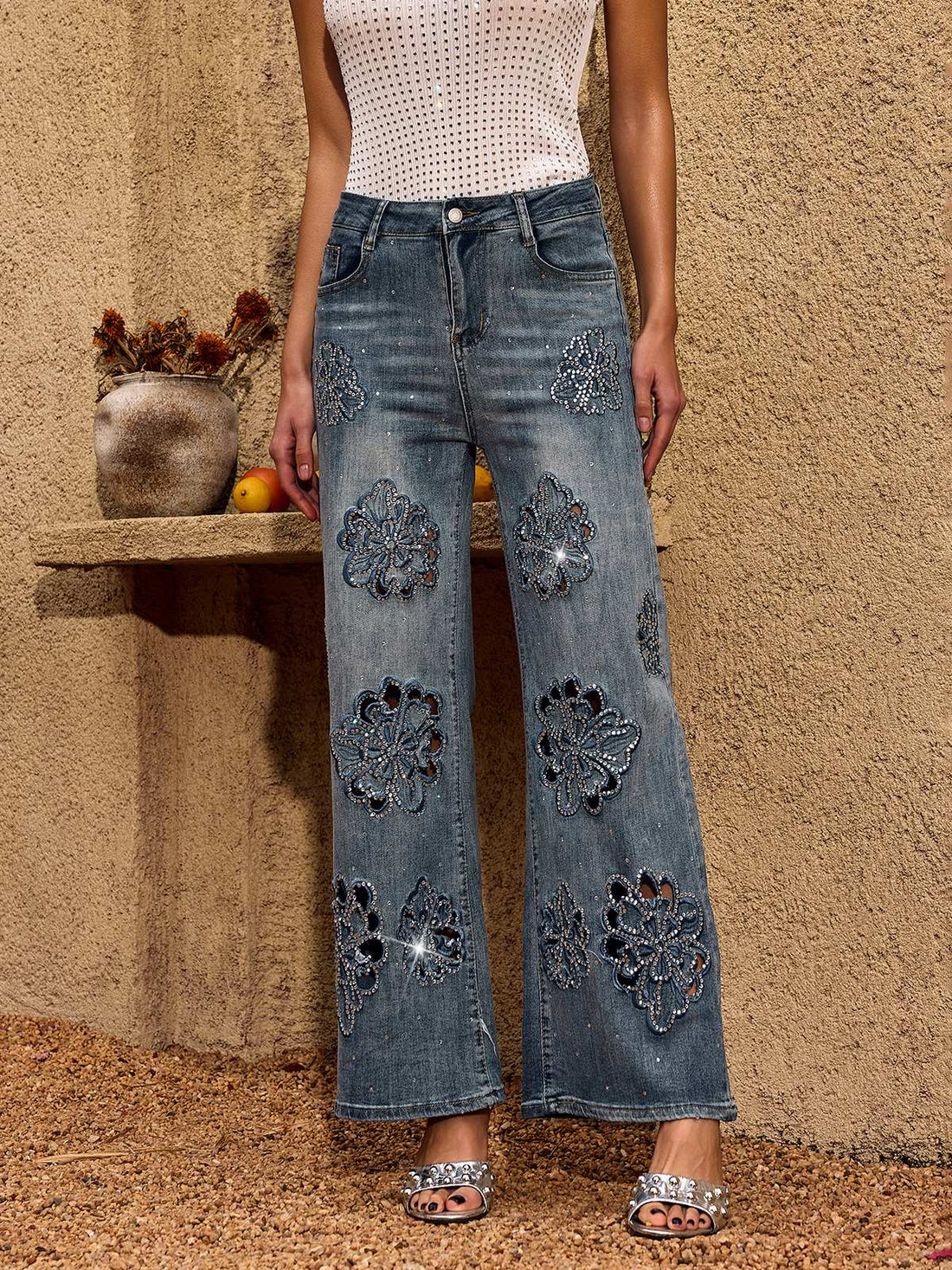 Jeans Dritti Cheta con Strass