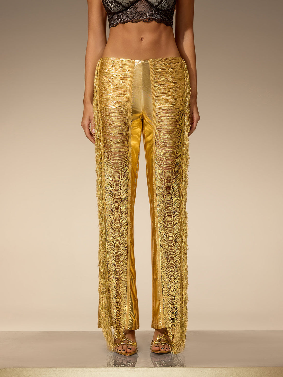 Pantaloni Metallizzati con Frange Ductia