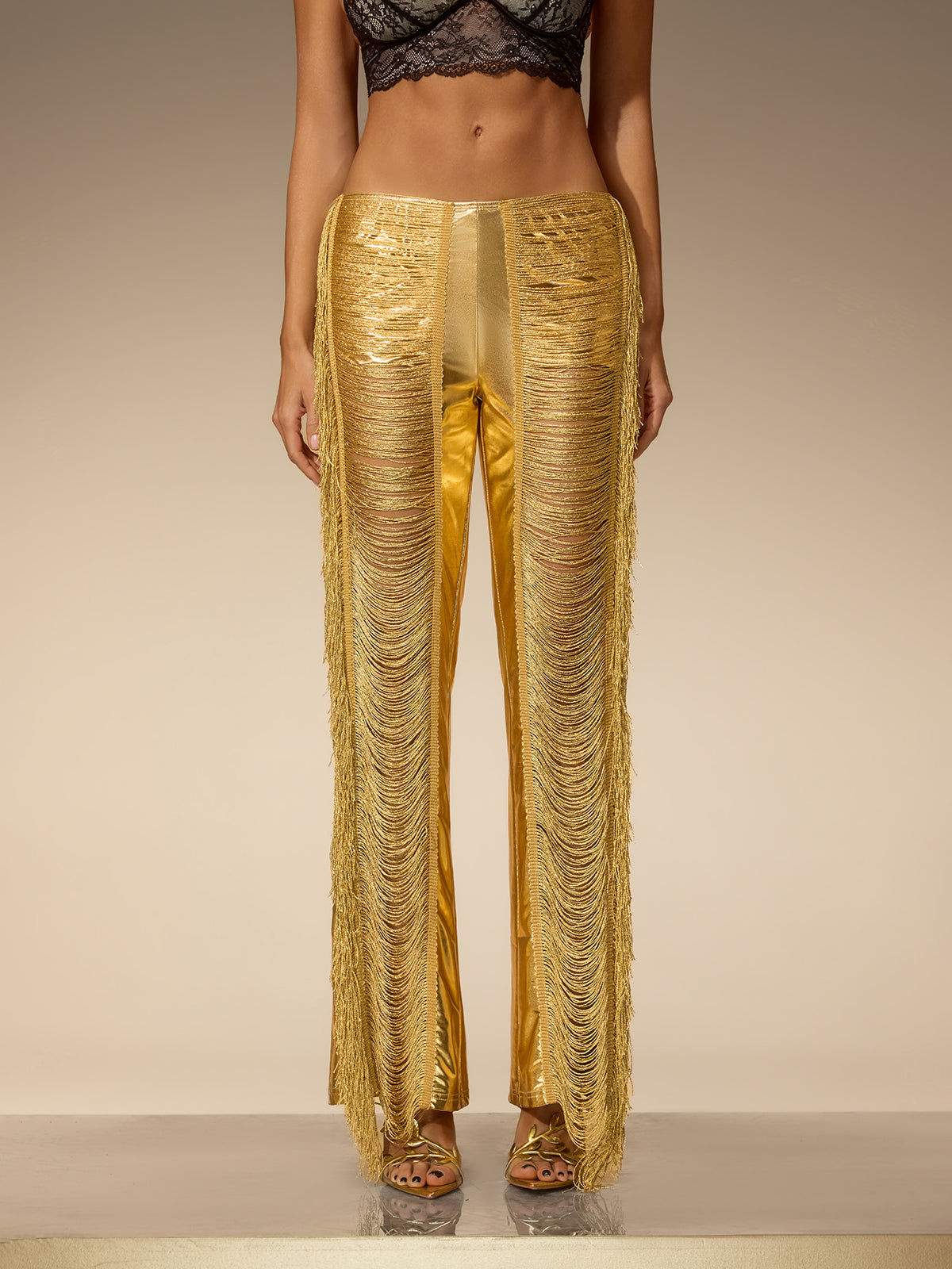Pantaloni Metallizzati con Frange Ductia