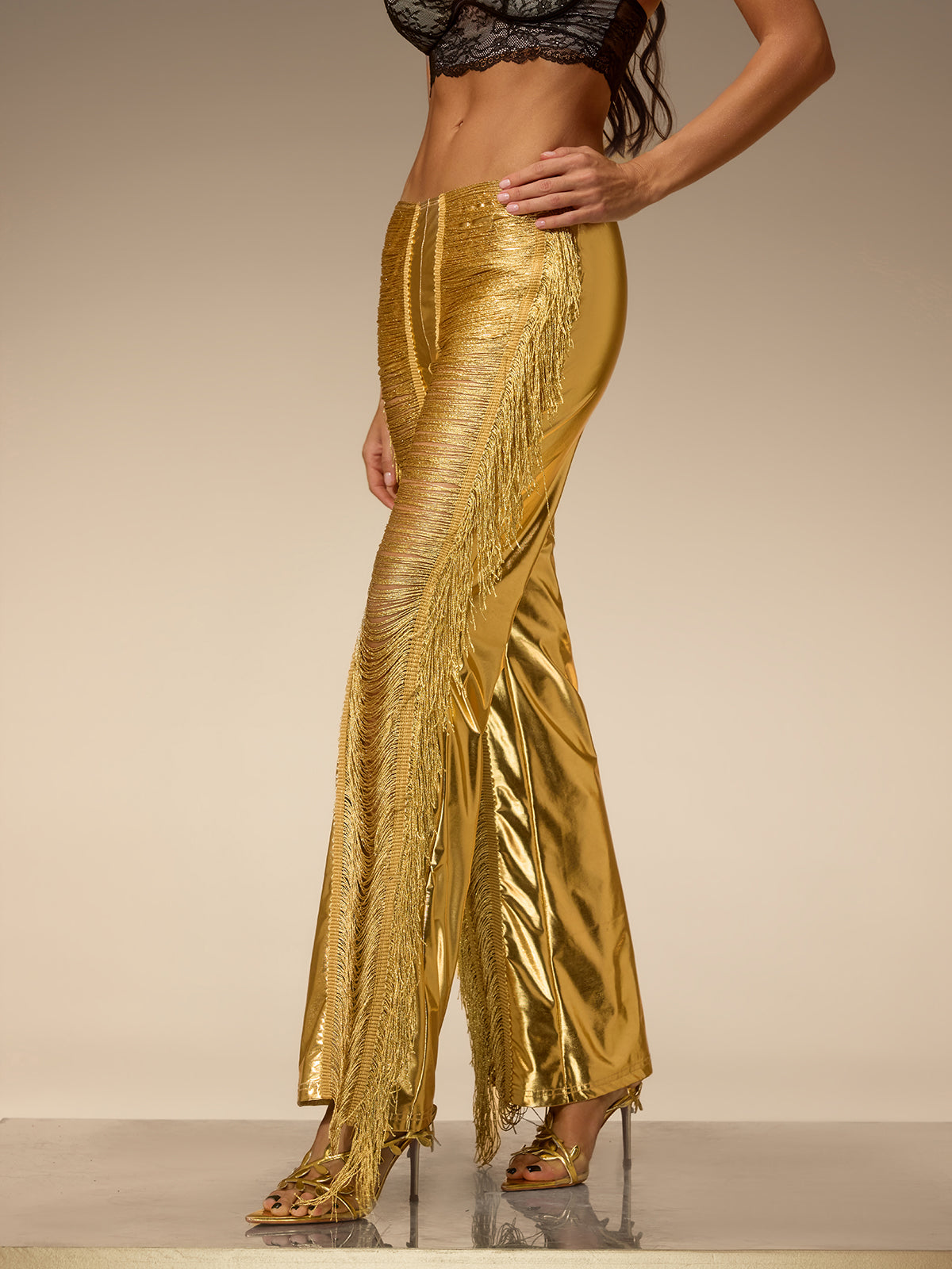 Pantaloni Metallizzati con Frange Ductia
