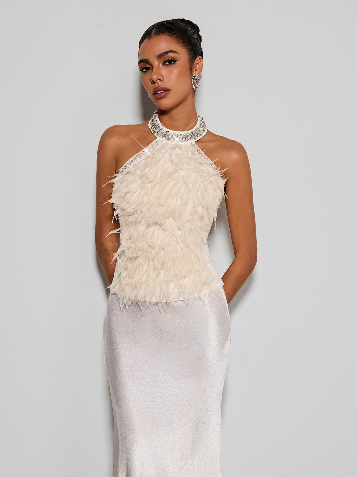 Top con Frange e Strass Erzsebet a Scollo Americano