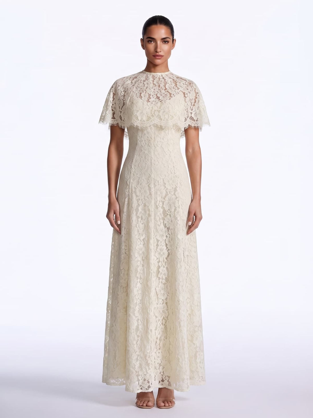 Abito Maxi Fayola in Pizzo con Mantella