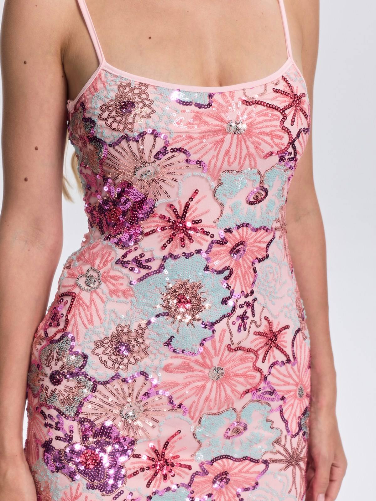 Mini Abito Femke con Spalline Sottili e Paillettes a Fiori