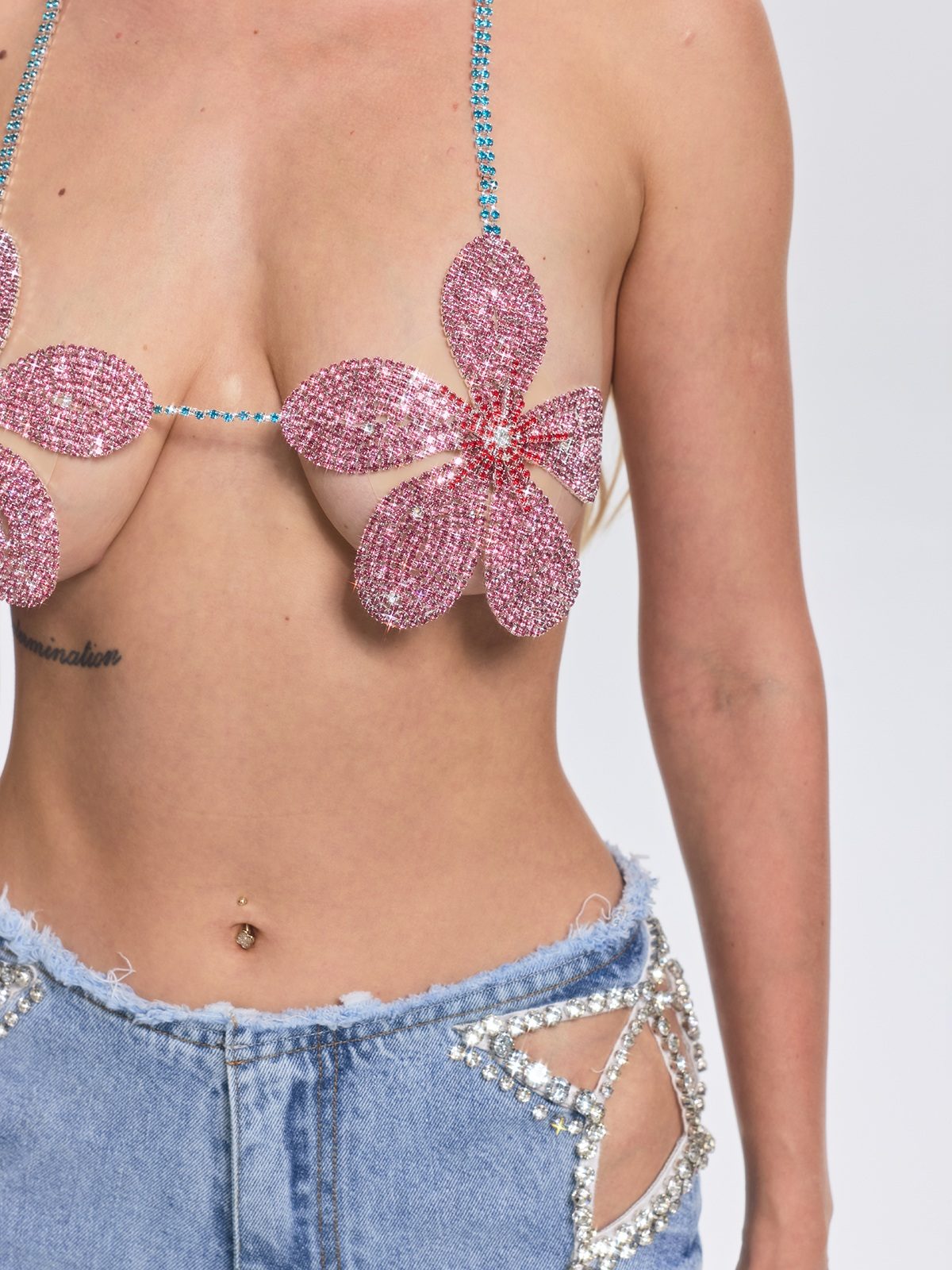Top Halterneck Fleta con Fiori in Strass