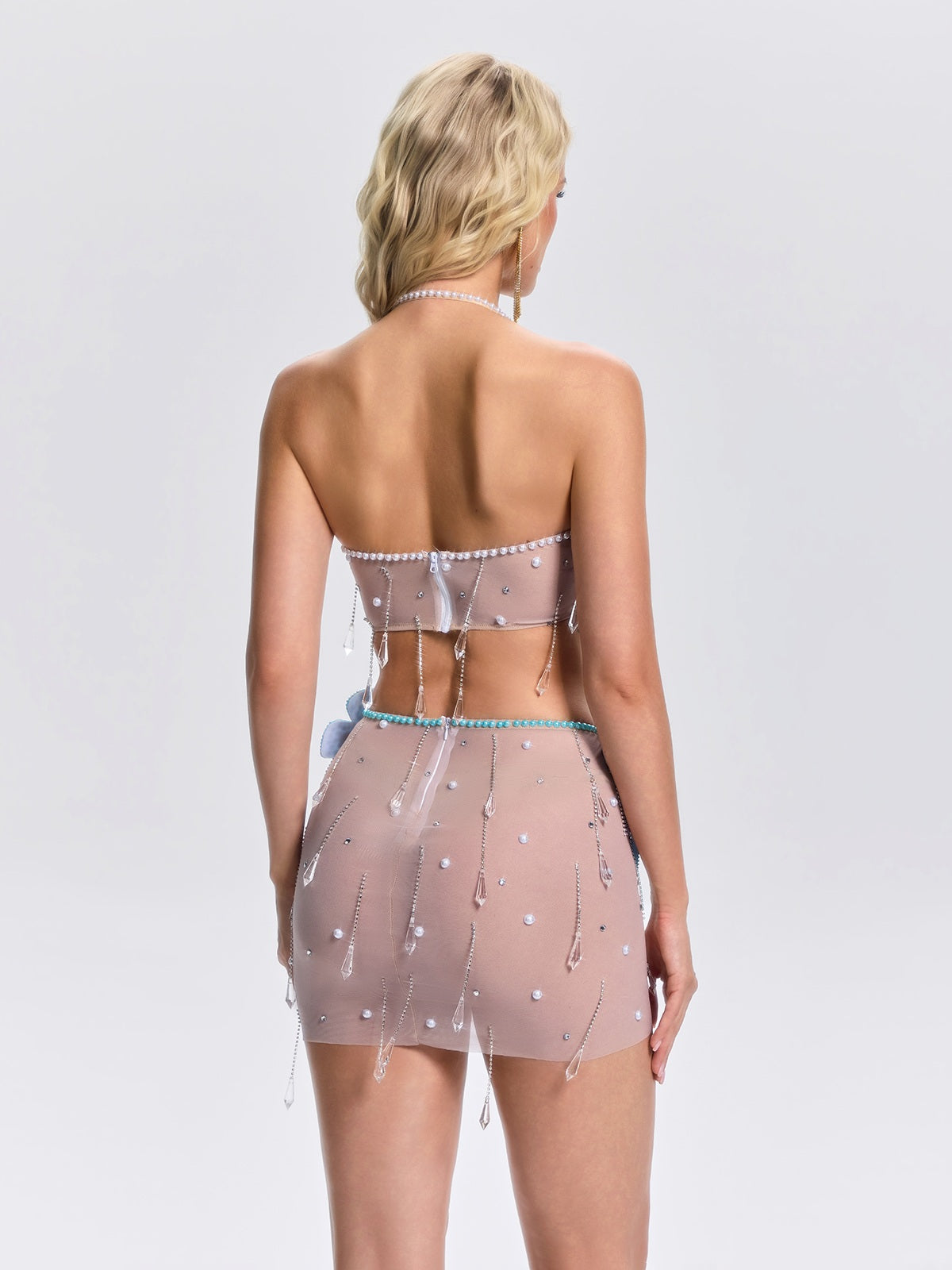 Set di Gonna in Rete con Perle Florissa