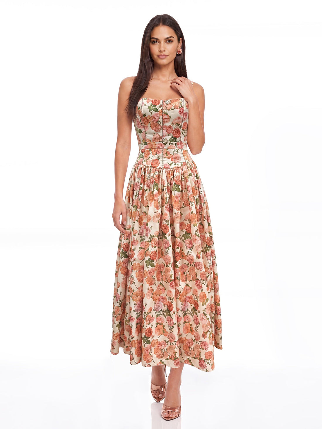Abito Midi Floreale Gaia con Spalline Sottili