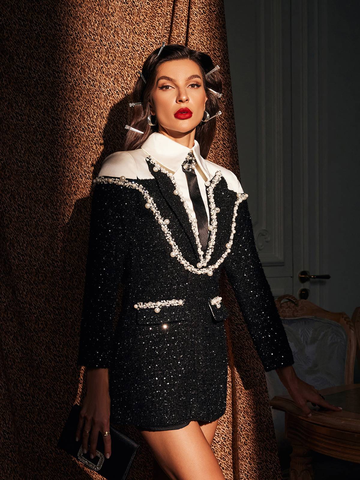 Abito Galilea con Collo Decorato in Paillettes