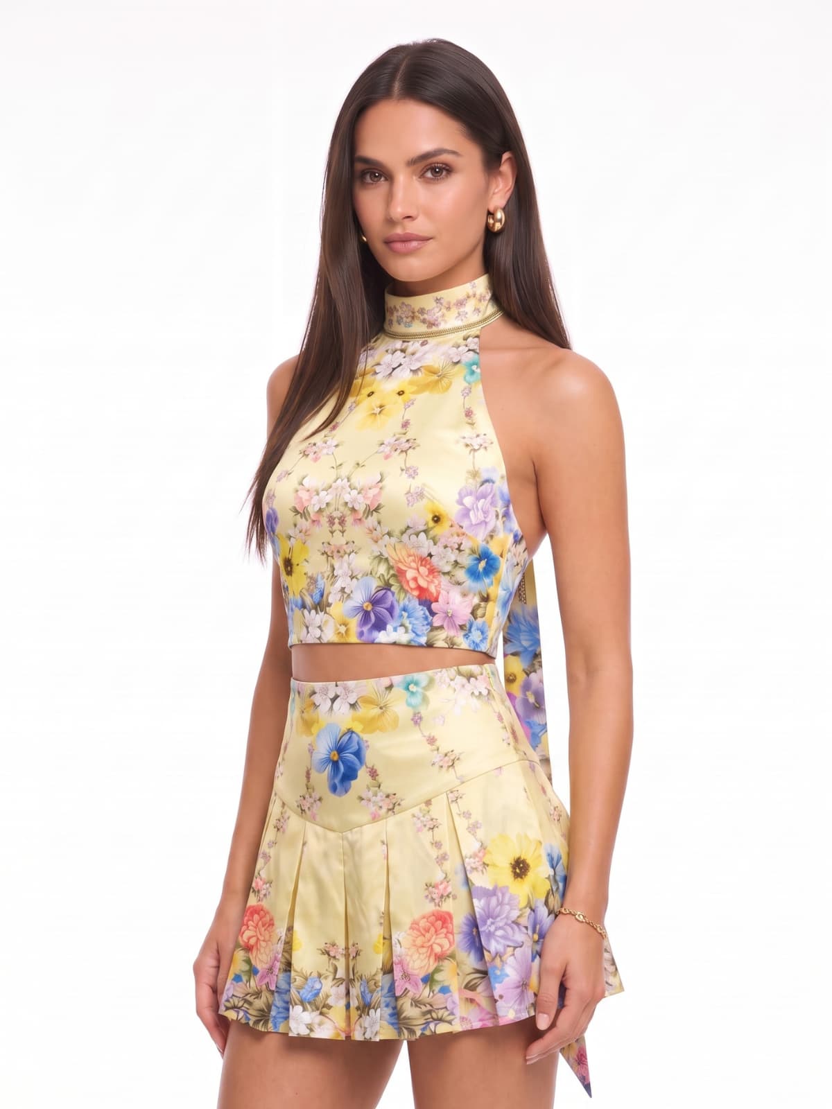 Completo Gonna Floreale con Scollo Halterneck Goril