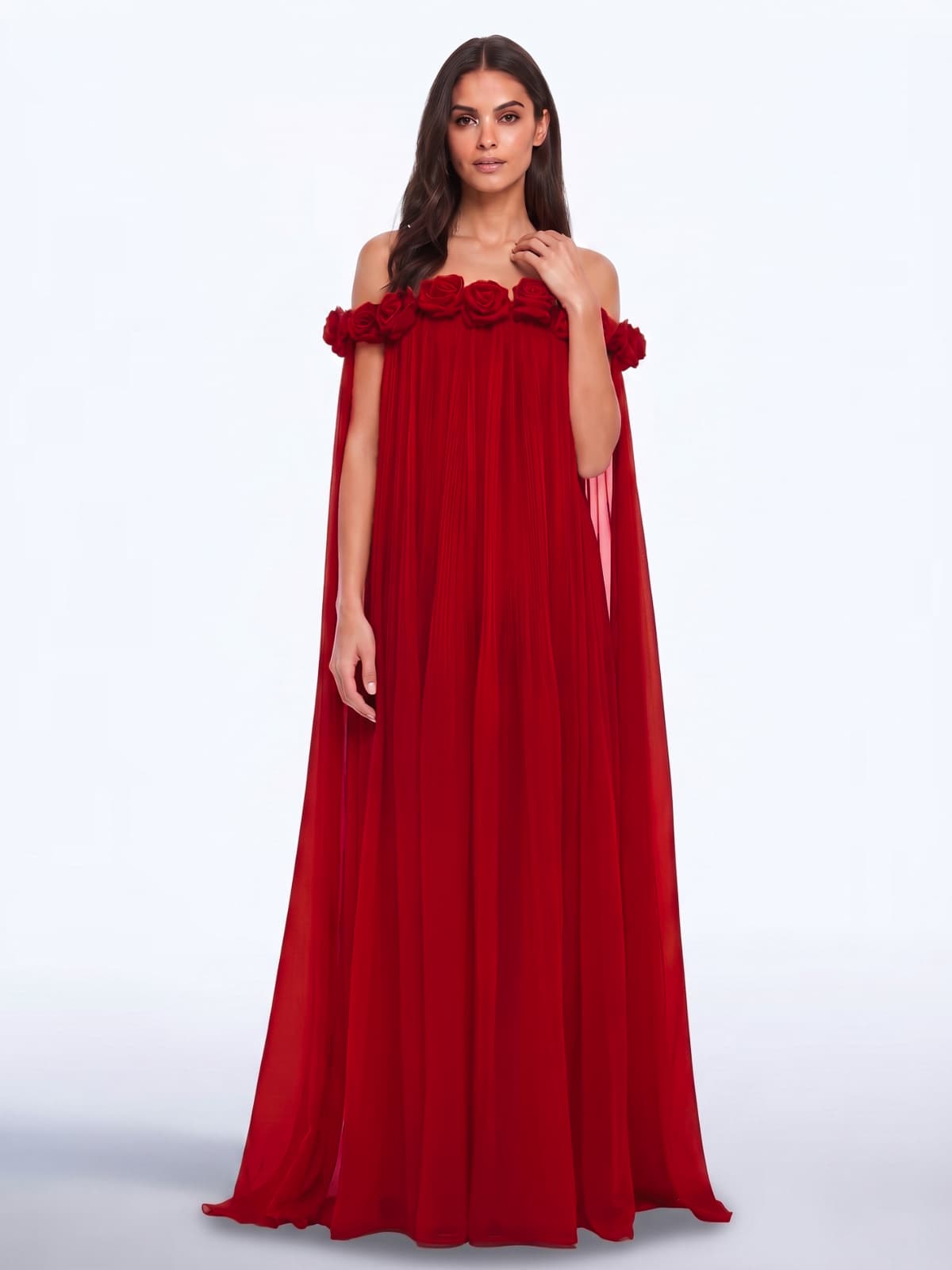 Abito Maxi Plissettato con Fiori Grythal in Rosso