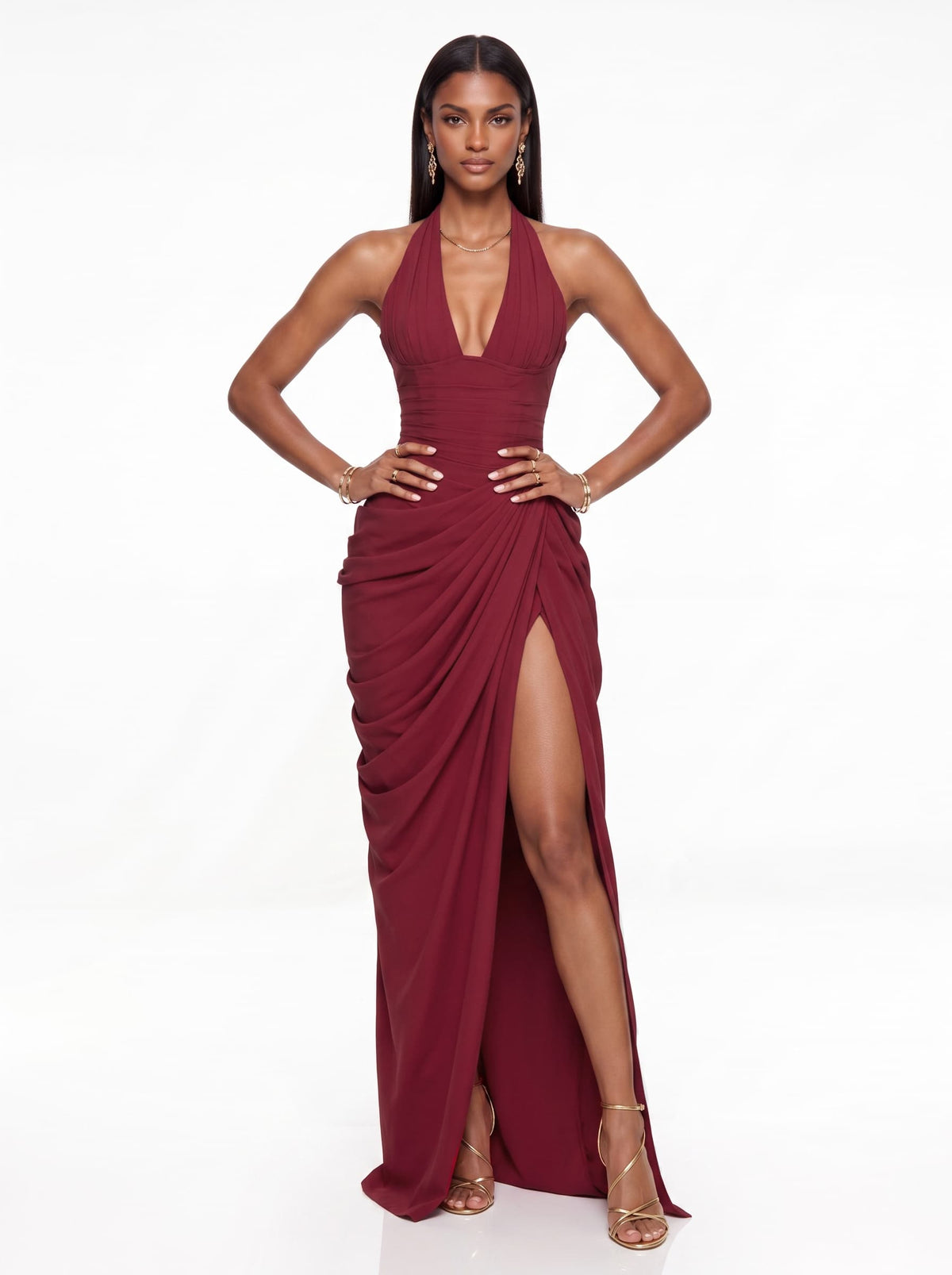Maxi Abito Drappeggiato con Scollo Americano Isvane