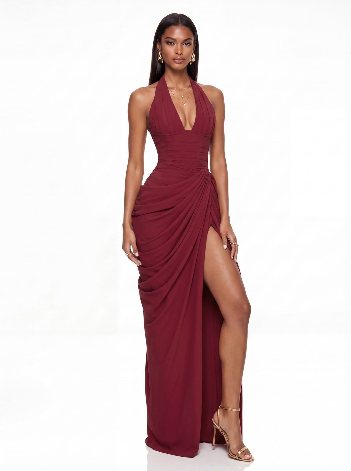 Maxi Abito Drappeggiato con Scollo Americano Isvane