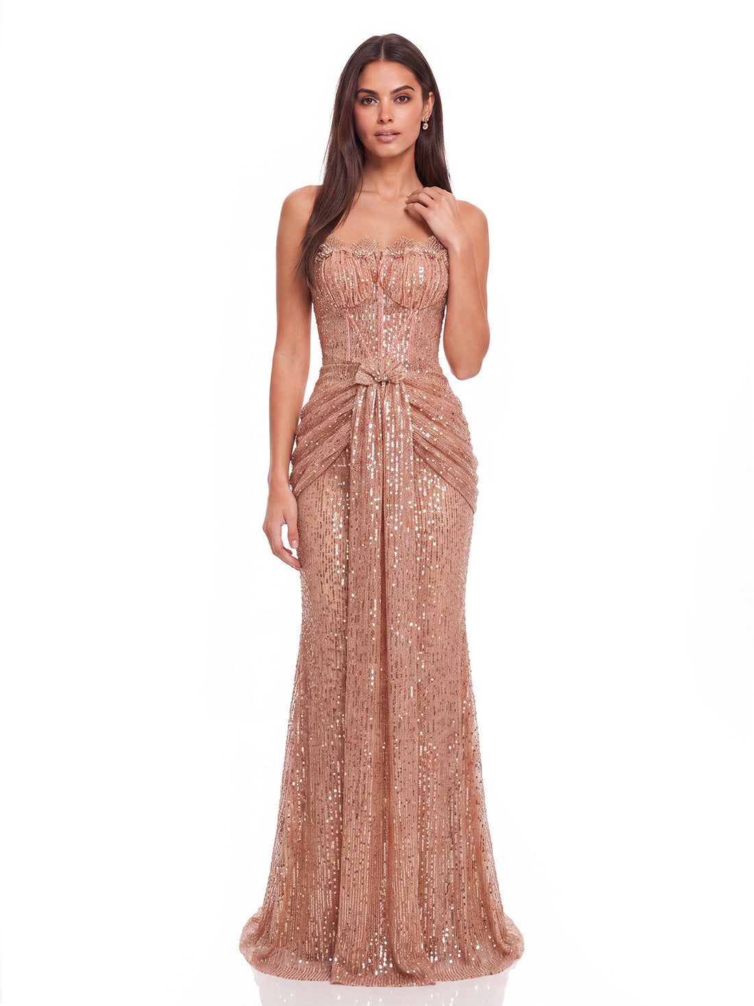 Abito Maxi Ruché Senza Spalline Kaelvyn con Glitter