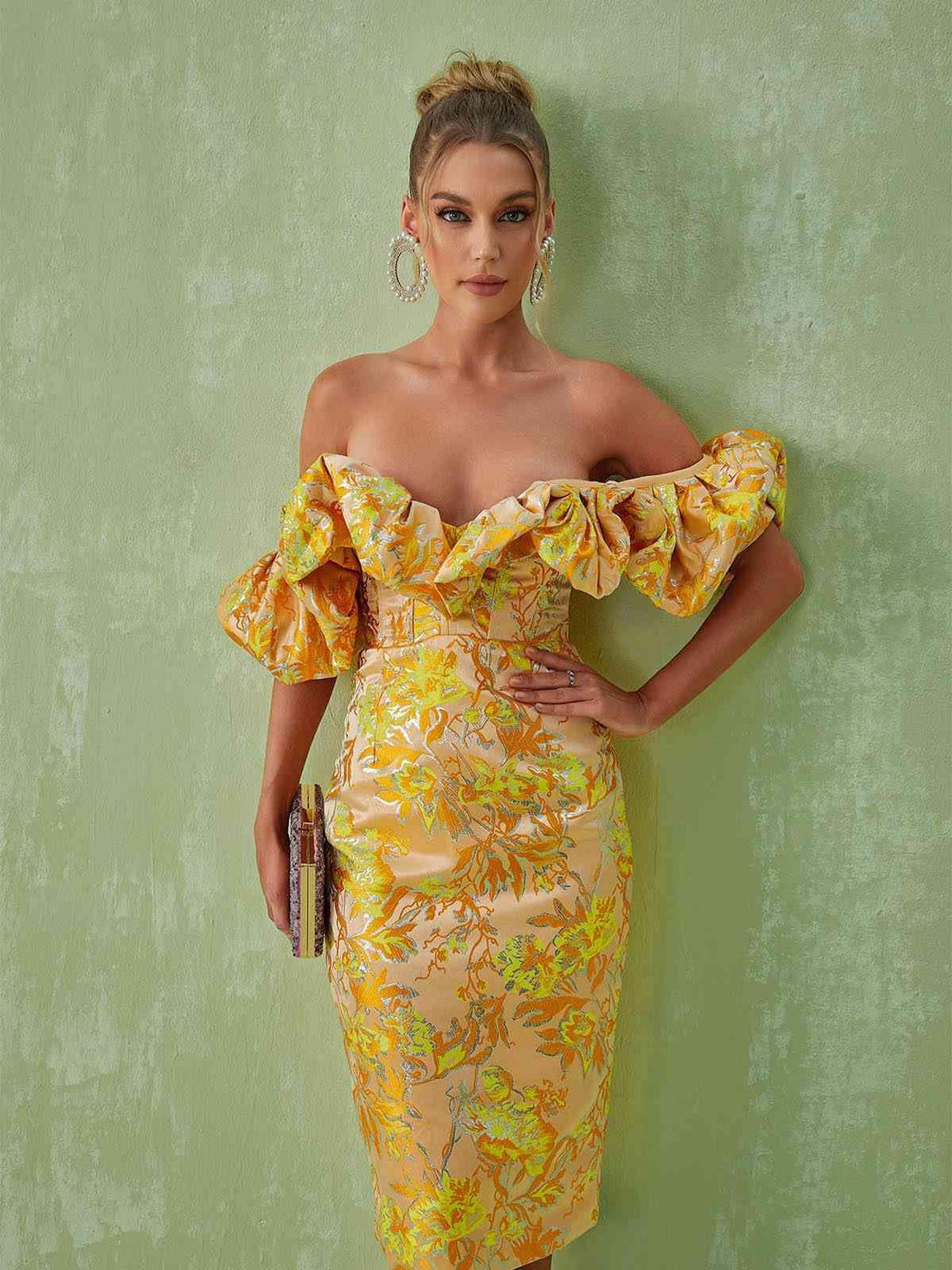 Abito Midi Kore in Jacquard con Spalle Scoperte