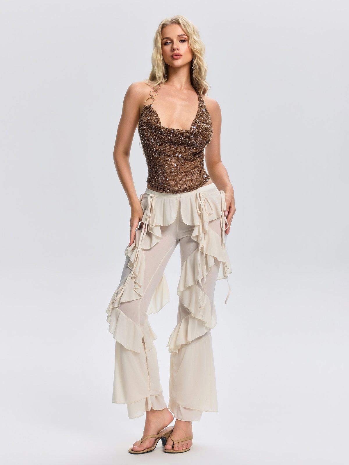 Top Liebke a Collo Alto con Paillettes