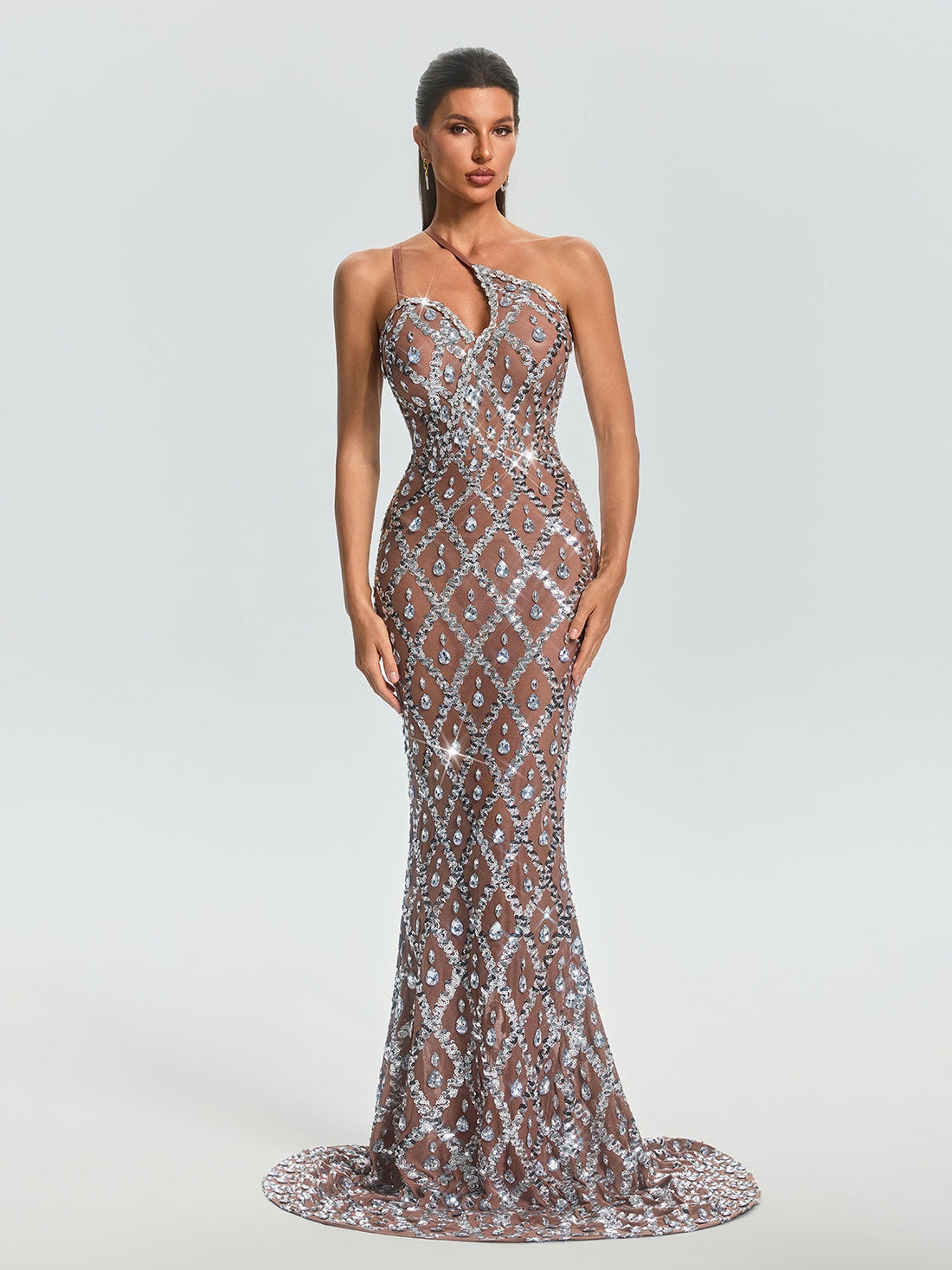 Abito Maxi Liora con Spalle Scoperte e Cristalli
