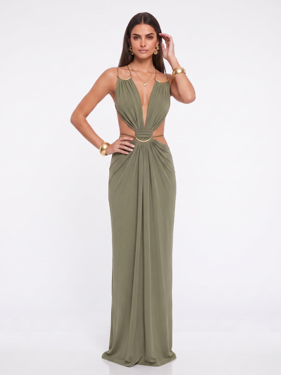 Abito Maxi Lorysa con Schiena Scoperta Matcha