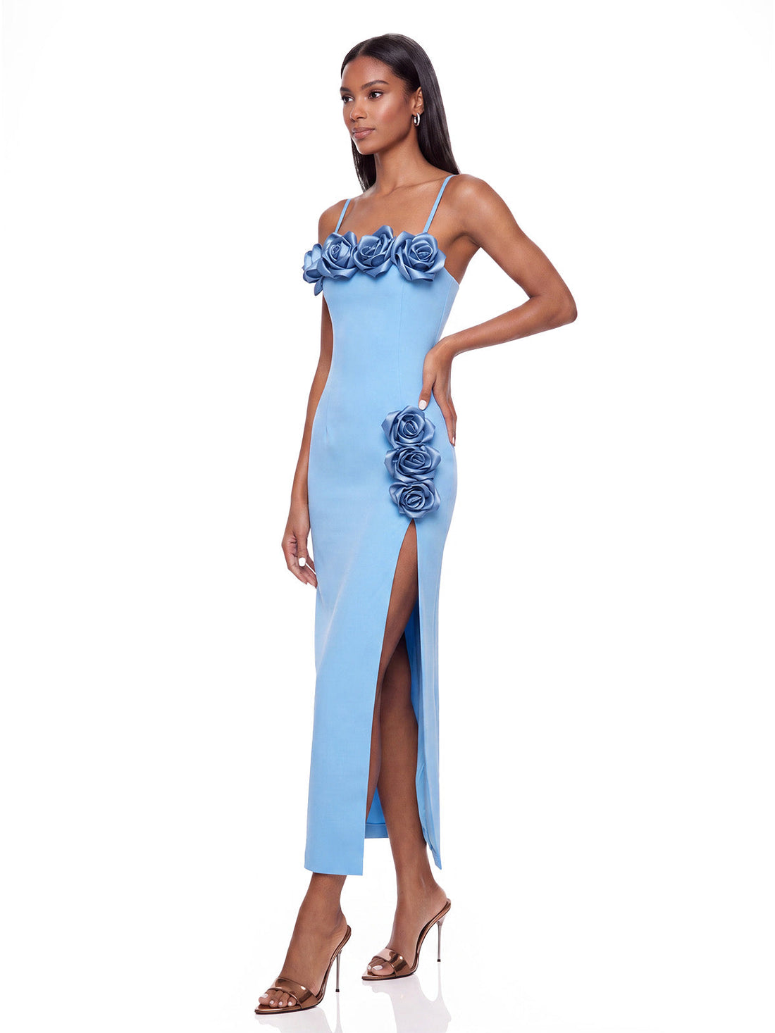 Abito Maxi Mavella a Fiori con Spalline Sottili Blu