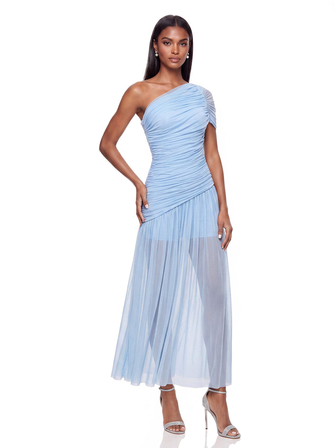 Abito Maxi Arricciato con Spalla Unica Nirevon