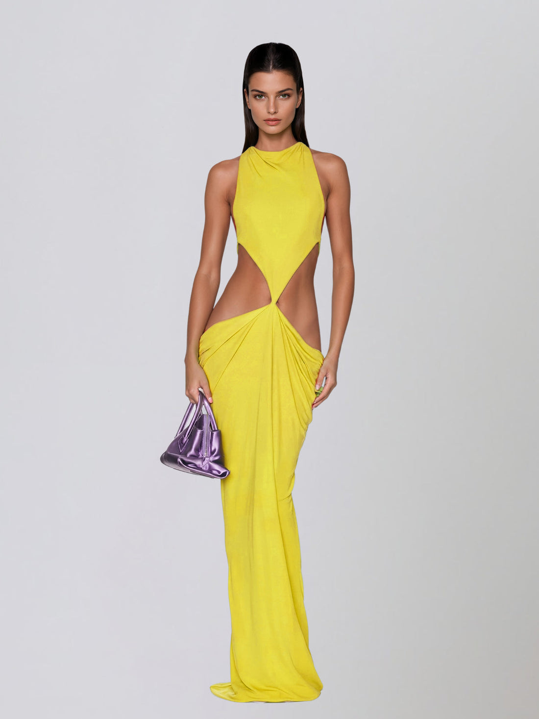 Abito Maxi Drappeggiato Senza Schiena Norvalen Giallo